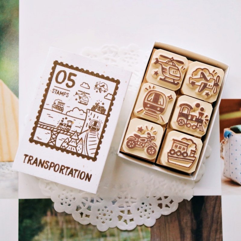 Handbook stamp- V05 Traffic Series Matchbox Seal 2X2cm (6 styles) - ตราปั๊ม/สแตมป์/หมึก - ยาง สีนำ้ตาล