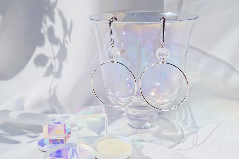Clear Crystal Loop 925 Silver earrings - ต่างหู - โลหะ สีเงิน