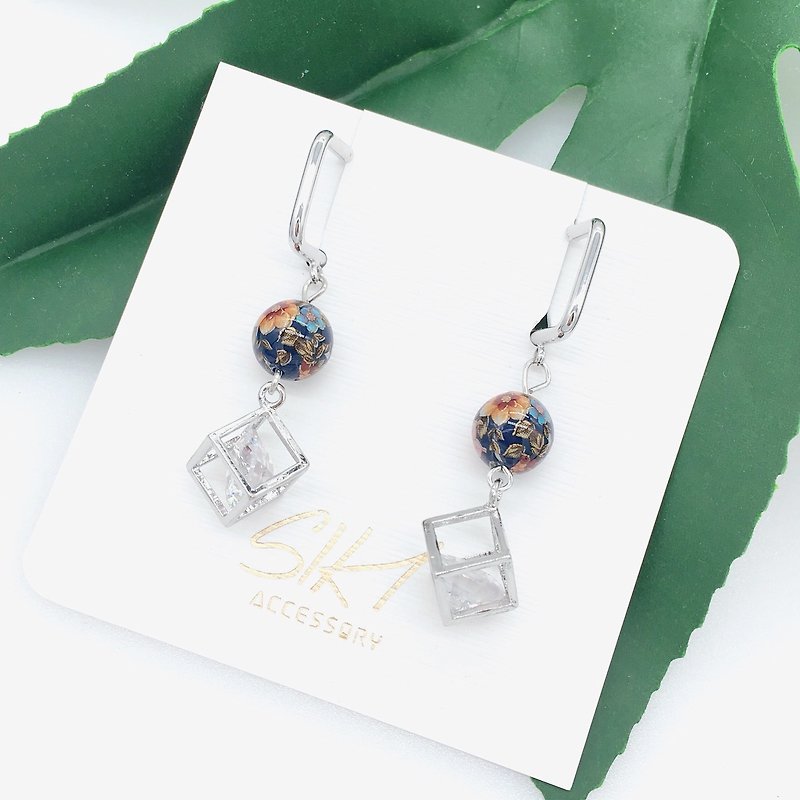 Diamond Earrings with Japanese painted beads - Earrings & Clip-ons - Sterling Silver Silver