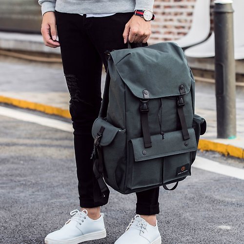 Dude ＆ Bestie 香港品牌 筆電包 後背包 電腦包 防水書包 Predator - 灰綠色