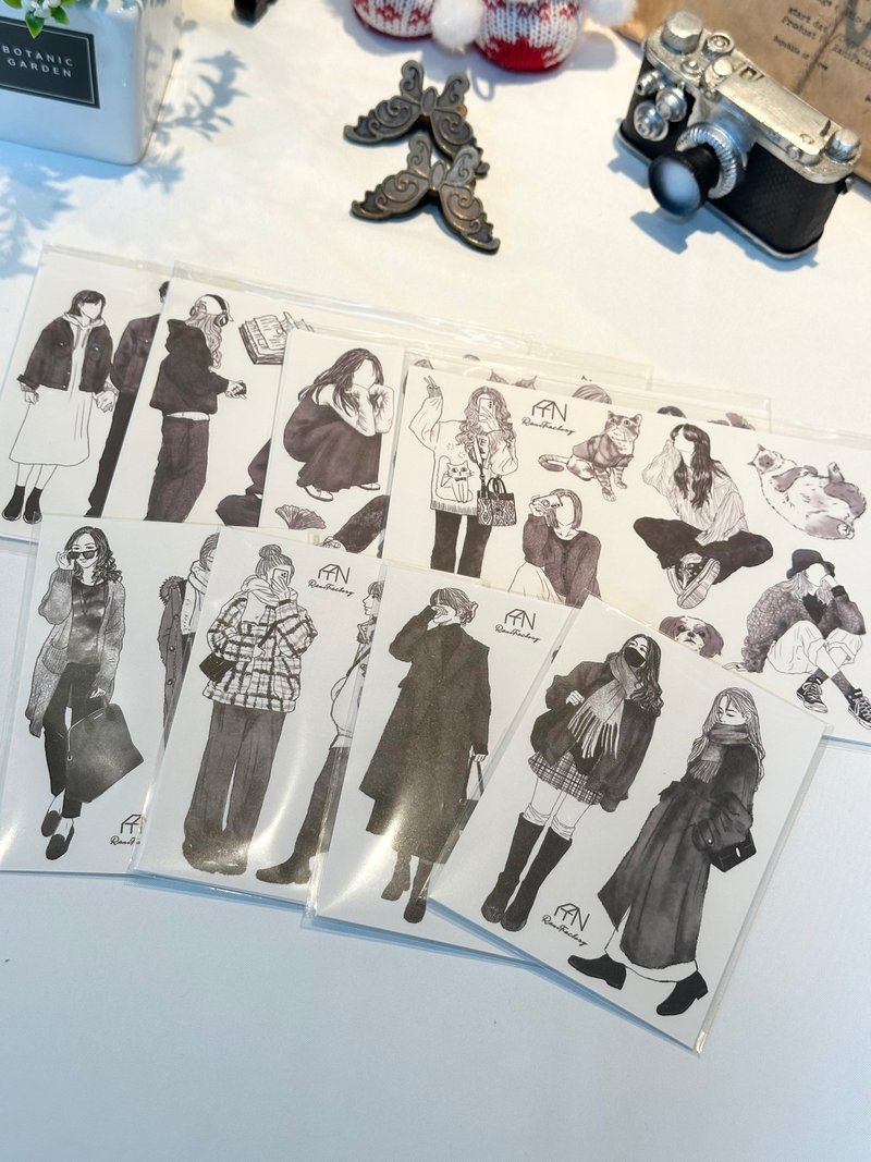 Senfactory Monotone Female Person Sticker All-in-One Set - การ์ด/โปสการ์ด - วัสดุอื่นๆ 