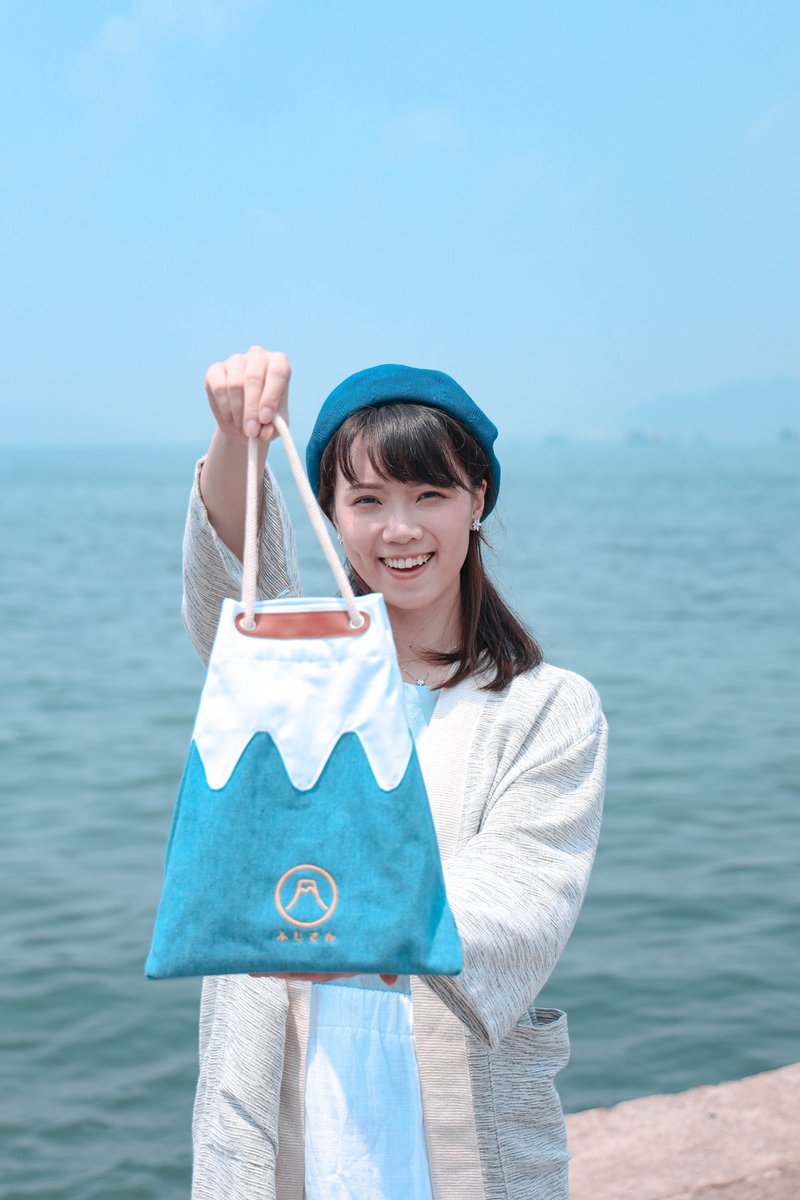 自家製富士山甚吉袋 - 淺藍色 M Size  【 情人節 生日 】 - 側背包/斜背包 - 其他人造纖維 藍色
