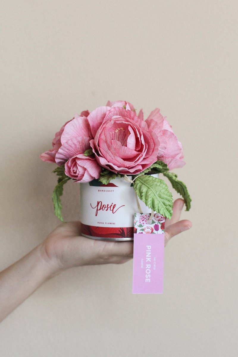 GS110 : Aromatic Gift Artificial Flower Gift Box Queen Rose Dark Pink Rose Size 5x5.5" - 香氛/精油/擴香 - 紙 粉紅色