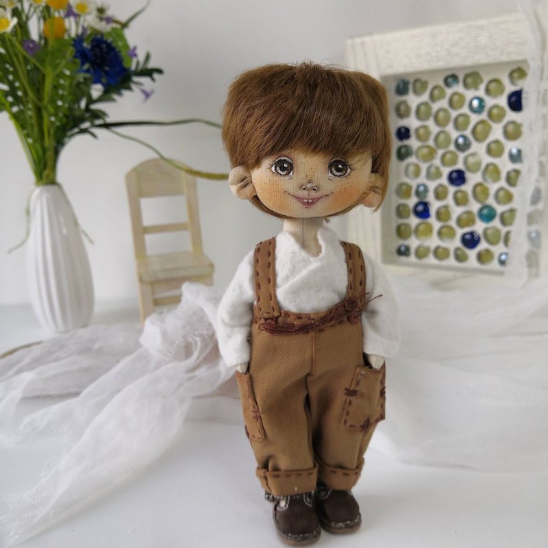 Handmade doll boy. Small interior doll boy. Textile doll - Stuffed Dolls & Figurines - Cotton & Hemp 