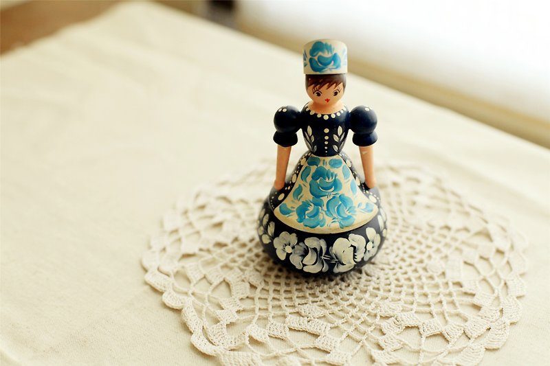 [良い日]フェチオランダの手塗りの木製人形グローブボックス - 置物 - 木製 ブルー