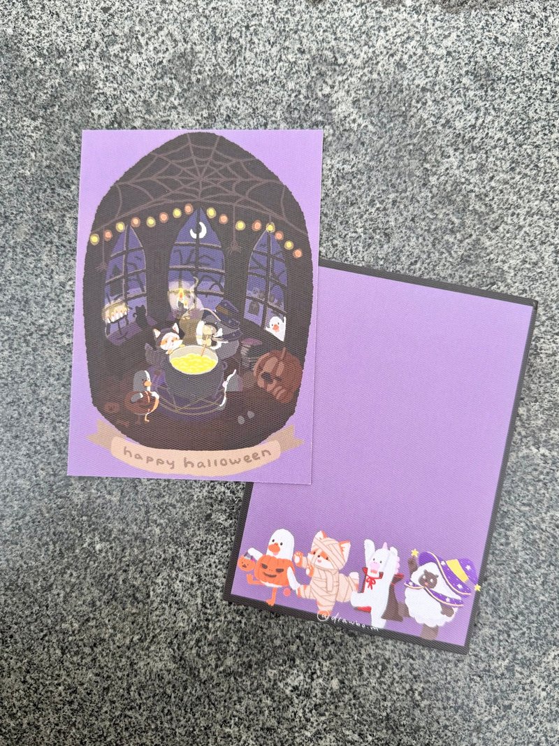 原創插畫明信片/心意卡 萬聖節派對 - 卡片/明信片 - 紙 紫色