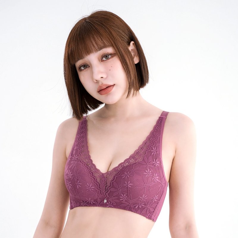 Pink Lady無鋼圈 C罩杯 幽光葉影 均勻薄襯集中包覆 單件內衣 - 女內衣褲 - 其他人造纖維 紫色