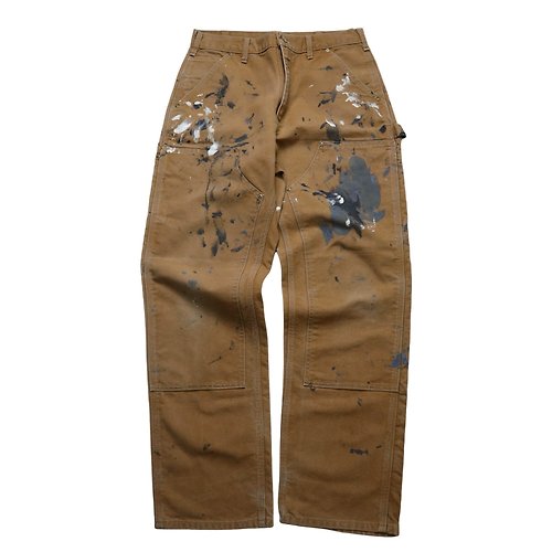 富士鳥古著屋 31W/ 美國製 Carhartt double knee 棕色潑漆工作褲