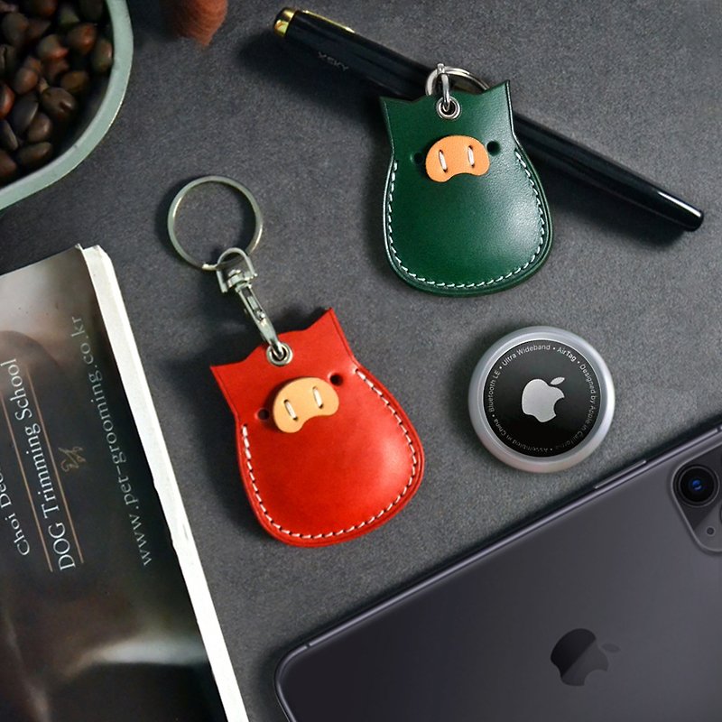AirTag leather protective case, anti-lost, key ring, leather hanging buckle - อุปกรณ์เสริมอื่น ๆ - หนังแท้ 