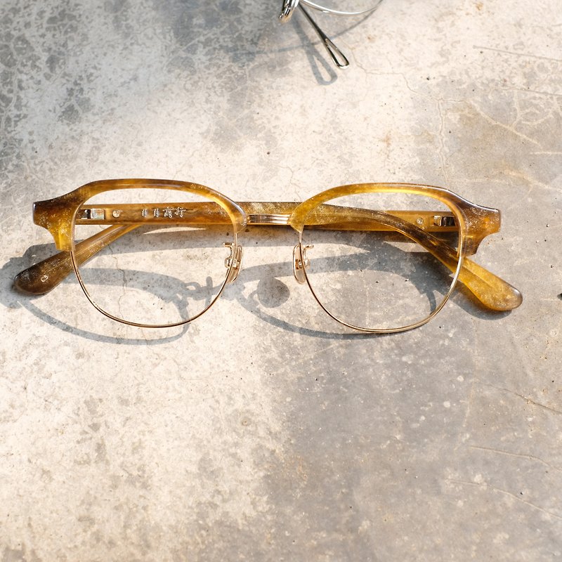 韓国のヴィンテージ眉のフレーム限定色の金属フレームの眼鏡星空スカイパール黄色 - 眼鏡・フレーム - 金属 オレンジ