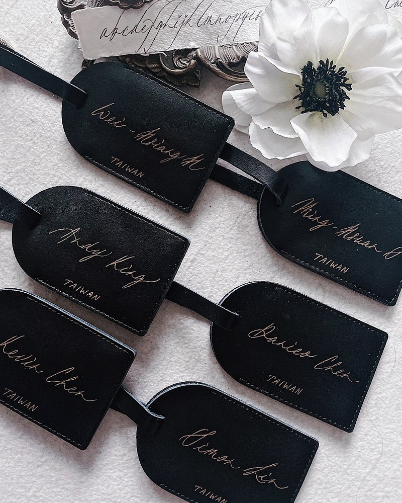 CALLIGRAPHY LEATHER LUGGAGE TAG PERSONALIZED - Luggage Tags - Genuine Leather 
