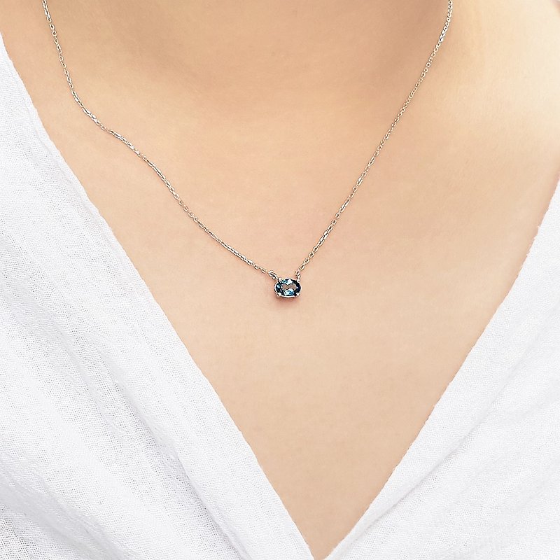 || November Birthstone|| Single London Blue Stone 925 Silver Extra Thin Clavicle Necklace - Collar Necklaces - Silver Blue