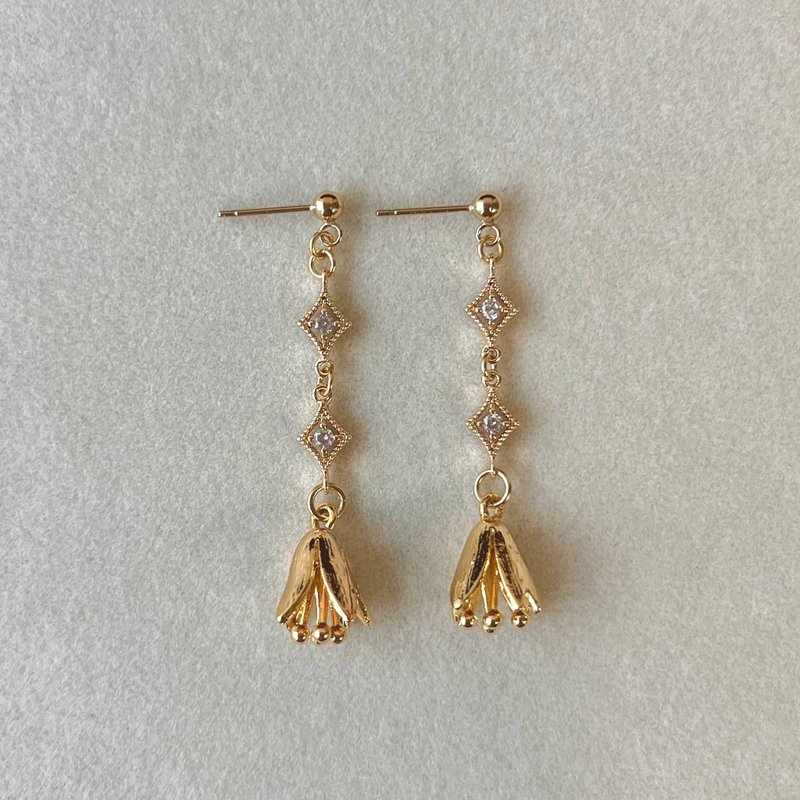 14K gold-filled starburst lily of the valley earrings and Clip-On 14KGF - Earrings & Clip-ons - Other Metals Gold