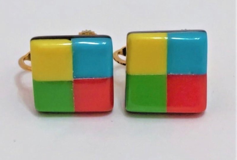 ヴィンテージ BENETTON テトリス イヤリング クリップ - ピアス・イヤリング - ポリエステル 多色