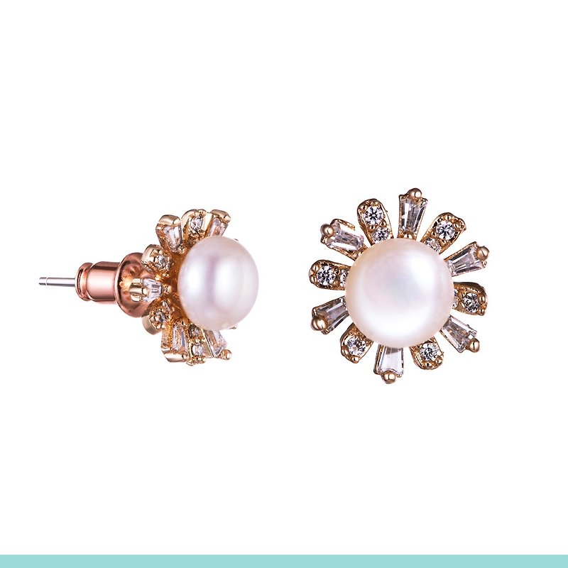 Dazzling pearlescent diamond earrings, freshwater pearl anti-allergic steel needles (two colors in total) - ต่างหู - ไข่มุก สีทอง