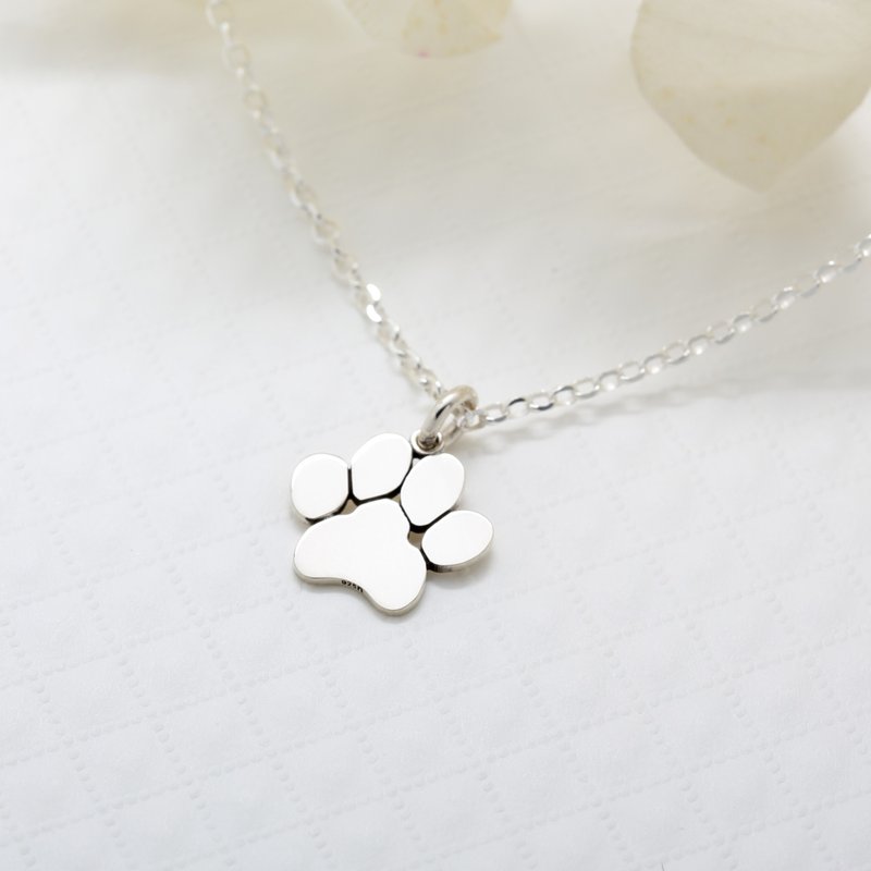 【Angel & Me】Cat Dog Paw (Large) s925 sterling silver necklace Birthday gift - สร้อยคอ - เงินแท้ สีเงิน