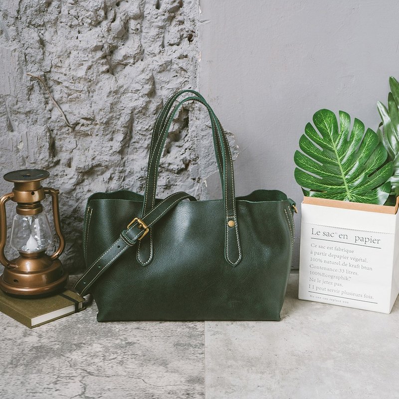 Genuine leather casual shoulder bag HC.M-104 green - Messenger Bags & Sling Bags - Genuine Leather Green