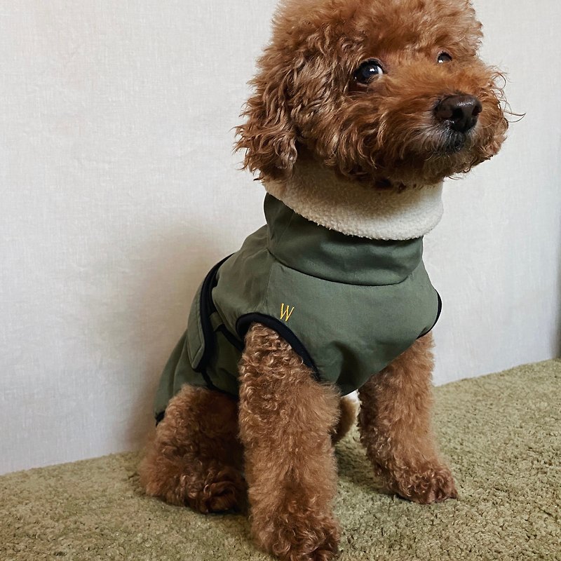 Turtle collar thermal jacket TUR6 (military green gray) S-6L easy to put on and take off/leash hole design - ชุดสัตว์เลี้ยง - เส้นใยสังเคราะห์ 