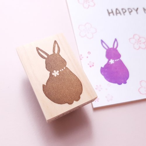 消しゴムはんこNo.210 うさぎとお花③ どぎつかっ