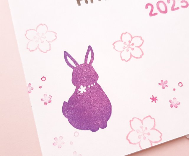 シンプルうさぎ 花ネックレス 消しゴムはんこ - Shop Kururi Stamps