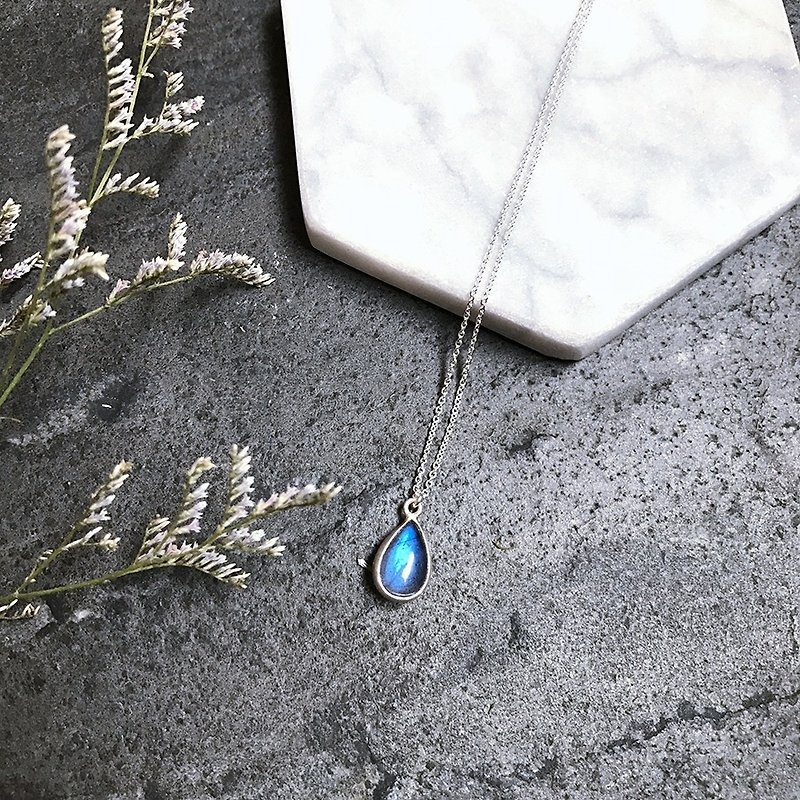 Premium Glossy droplets labradorite Silver Necklace - Necklaces - Gemstone Blue