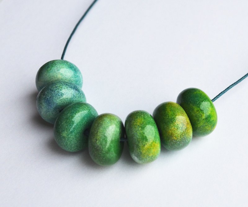 Green ceramic imitation polymer clay necklace. Green ombre clay necklace.