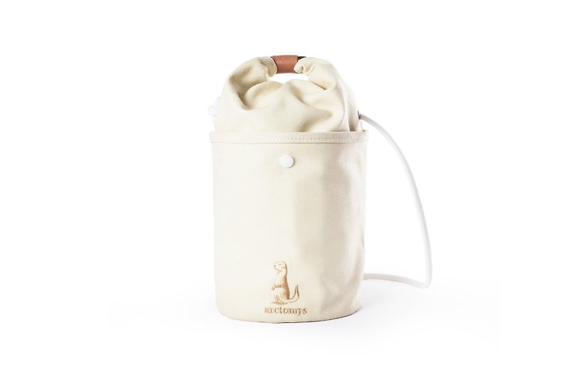 Arctomys EABA - waxed canvas bucket bag - Off White - กระเป๋าแมสเซนเจอร์ - ผ้าฝ้าย/ผ้าลินิน ขาว