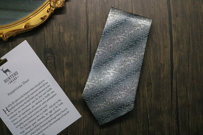 Grey blue small square pattern silk tie / Retro business men&#x27;s tie