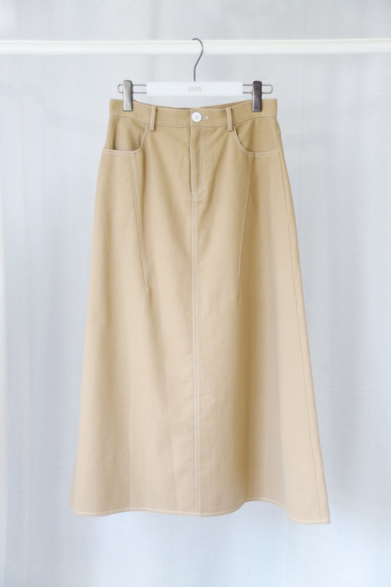 UUIN Khaki denim A-line skirt - Skirts - Cotton & Hemp Khaki