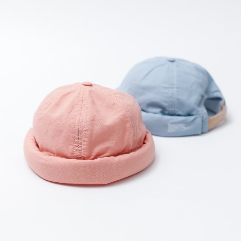 【ad-lib】Linen Miki Hat - Light Blue//Pink (AH098) - หมวก - ผ้าฝ้าย/ผ้าลินิน สีน้ำเงิน