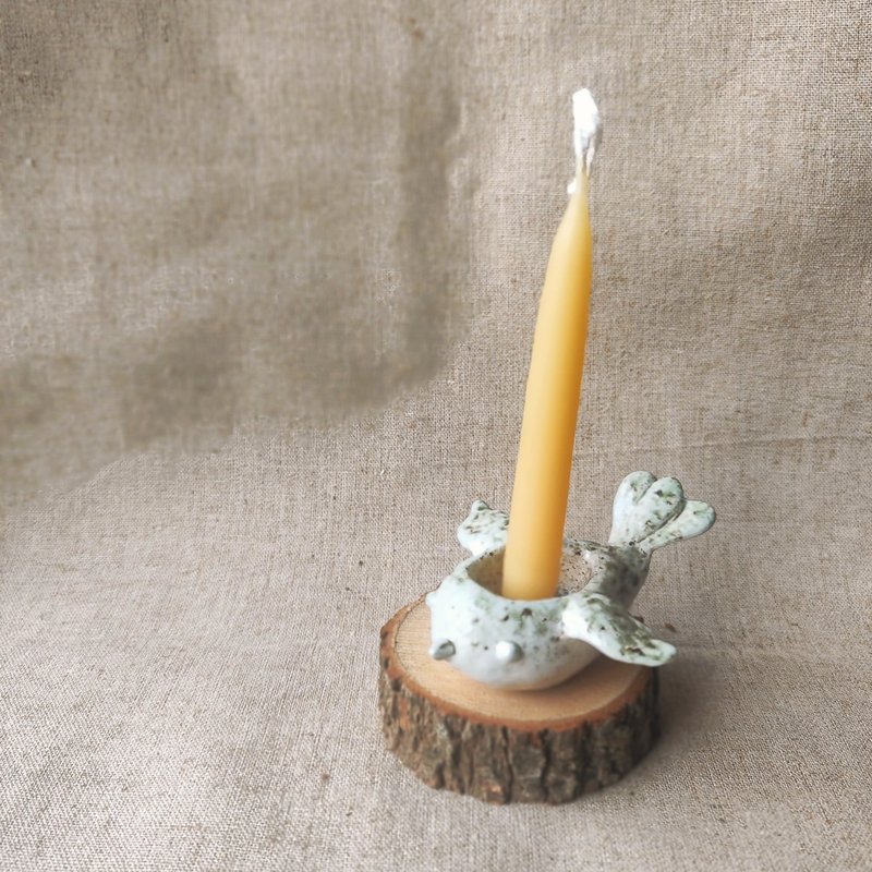 Handcrafted birdy pottery candle pedestal - Candles & Candle Holders - Pottery 