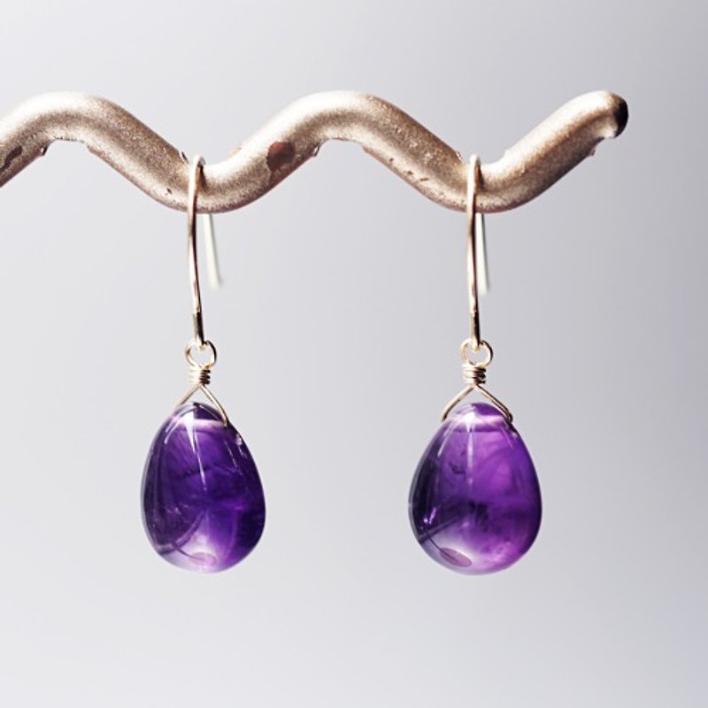14KGF Superb color! Amethyst plain pear shape cut earrings Violetta - ต่างหู - เครื่องเพชรพลอย สีม่วง