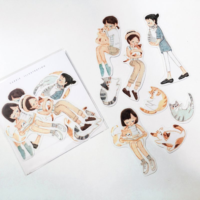Stickers / Hug the Cats / 8pcs - Stickers - Paper White