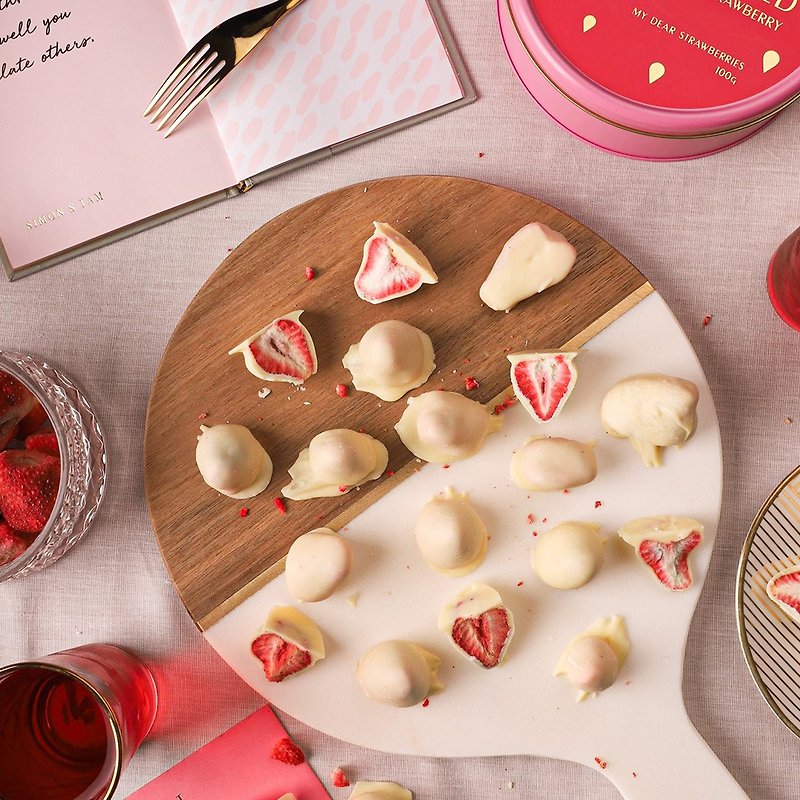 新鮮食材 蛋糕/甜點 紅色 - 兩盒優惠組【My Dear strawberries】手工薄層草莓巧克力