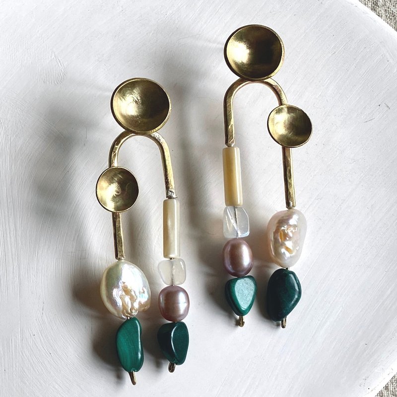 malachite earrings - ต่างหู - เครื่องเพชรพลอย สีเขียว