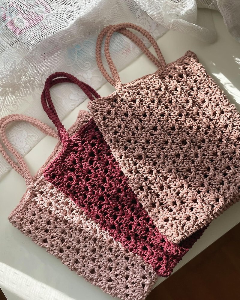 Flower hollow bag-spring color - Handbags & Totes - Cotton & Hemp Pink