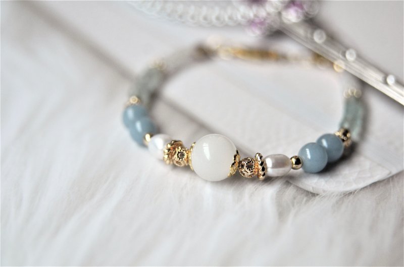 Sunny Day - Bronze, Stone, Stone, Freshwater Pearl Mother's Milk Charm Bracelet - สร้อยข้อมือ - ทองแดงทองเหลือง สีเงิน