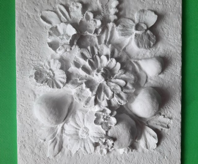 Coral wall art, white clay wall sculpture, 3D artwork by Art By