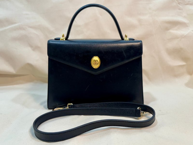 Antique British brand Daks London handbag/shoulder bag envelope bag dual-use bag shoulder strap - กระเป๋าแมสเซนเจอร์ - หนังแท้ สีดำ