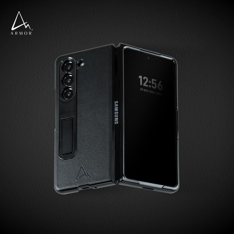 ARMOR Samsung Galaxy Z Fold 5 全真皮電話保護殼_午夜黑 - 手機殼/手機套 - 真皮 