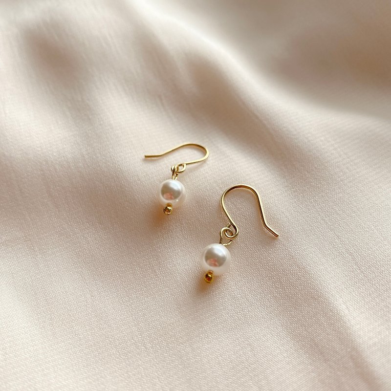 白色點點 -珍珠 黃銅耳環-可改夾 - 耳環/耳夾 - 銅/黃銅 多色