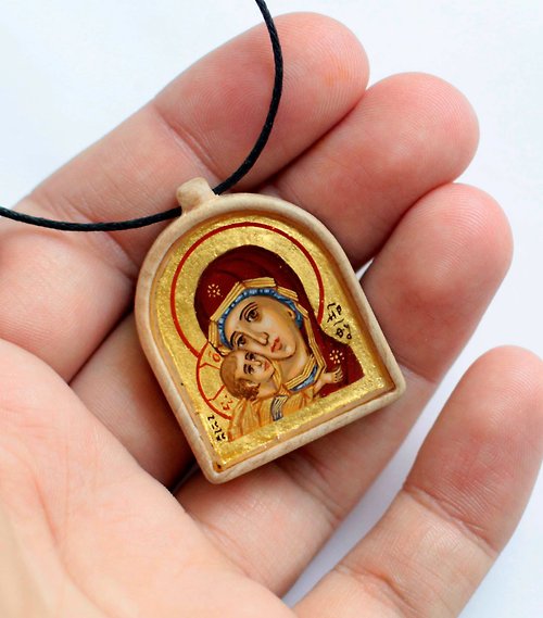Orthodox small icons hand painted orthodox wood Kazan Icon of the Mother of God pendant necklace