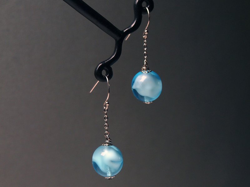 #GE0032 Murano Glass Beads Earring - ต่างหู - แก้ว สีน้ำเงิน