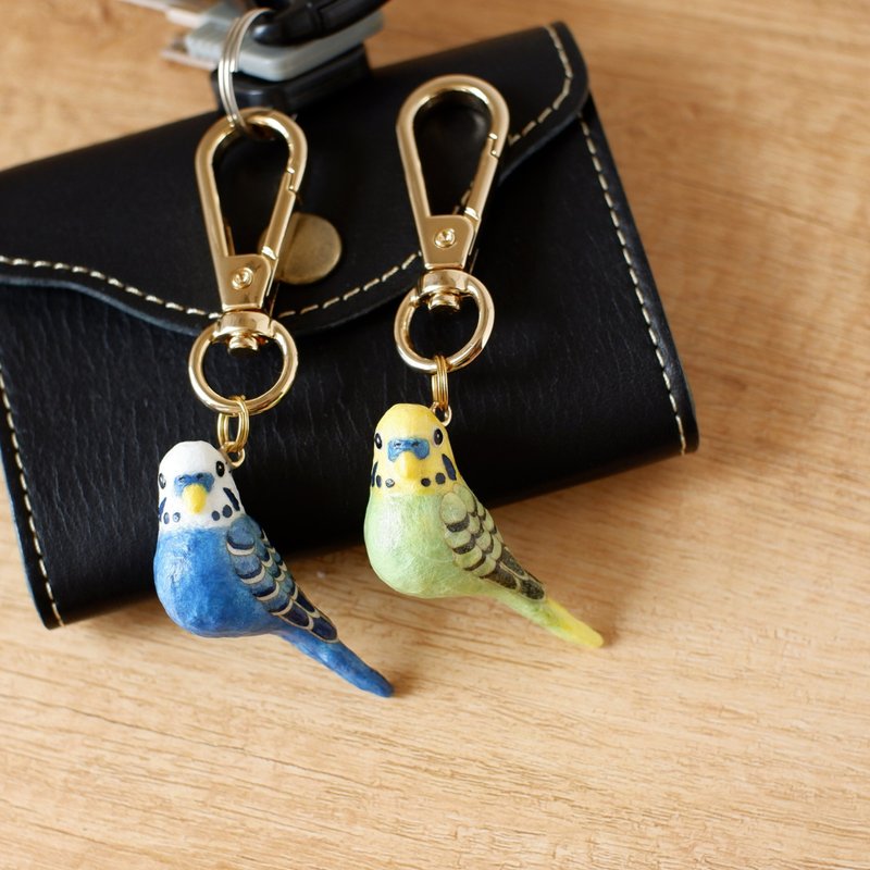 Washi paper accessories/key holders Budgerigars Parakeet Bird - Keychains - Other Materials Blue