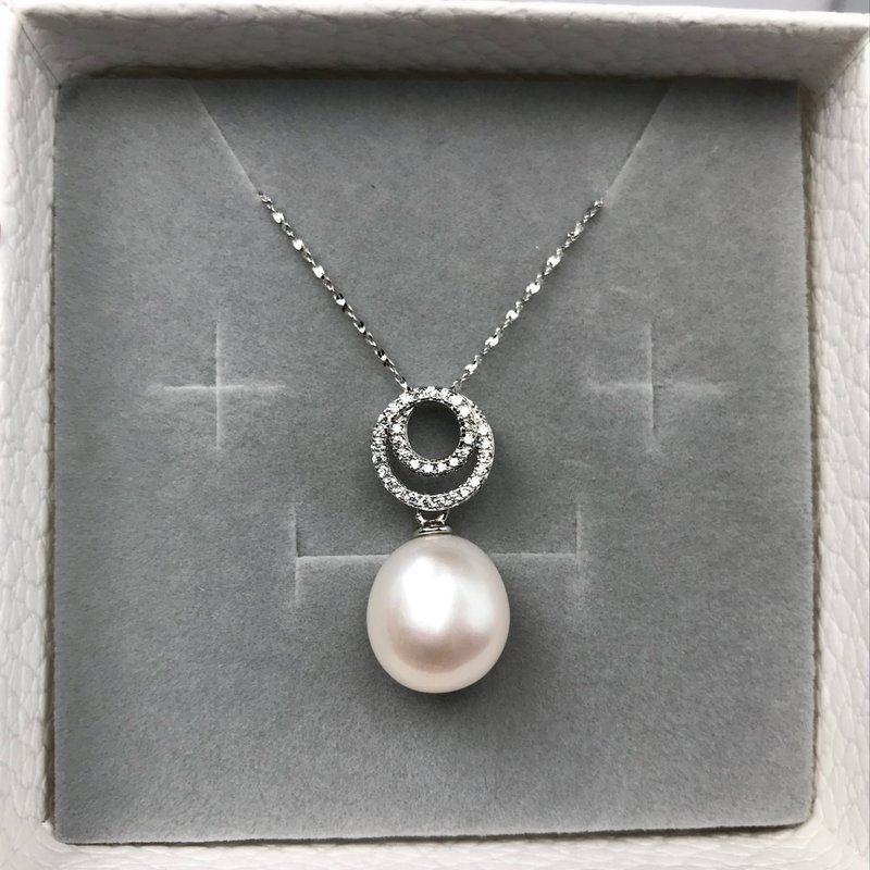 Dual Circle Genuine Freshwater Natural White Bread Pearl 18in Silver Necklace - Necklaces - Pearl White