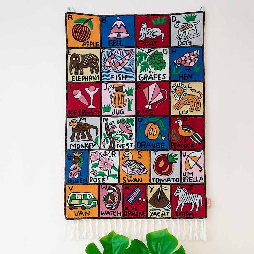Tramper 喀什米爾 羊毛編織 圖騰掛毯 － ABC動物字母毯 彩色