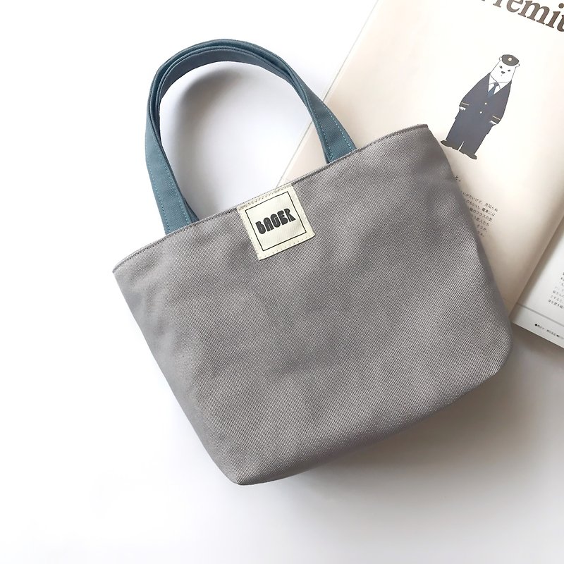 Simple jump color canvas small tote bag / lunch bag / gray + Morandi blue - Handbags & Totes - Other Materials Multicolor