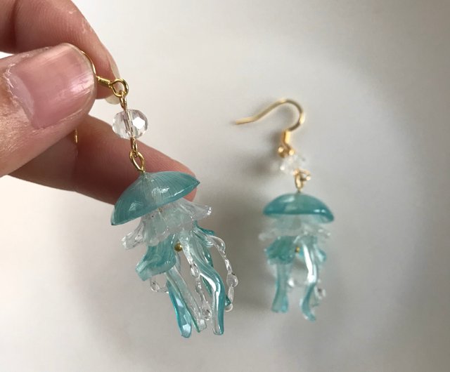 Jellyfish Earring Handmade Jelly Fish Earrings-ear Hook Green Jellyfish  Jewelry 