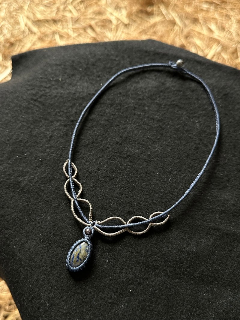 Lapis Lazuli Woven Wax Cord Necklace - Necklaces - Semi-Precious Stones Blue