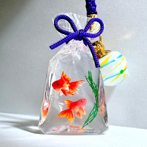 受注制作 縁日の金魚袋 キーホルダー ミニチュア - ショップ